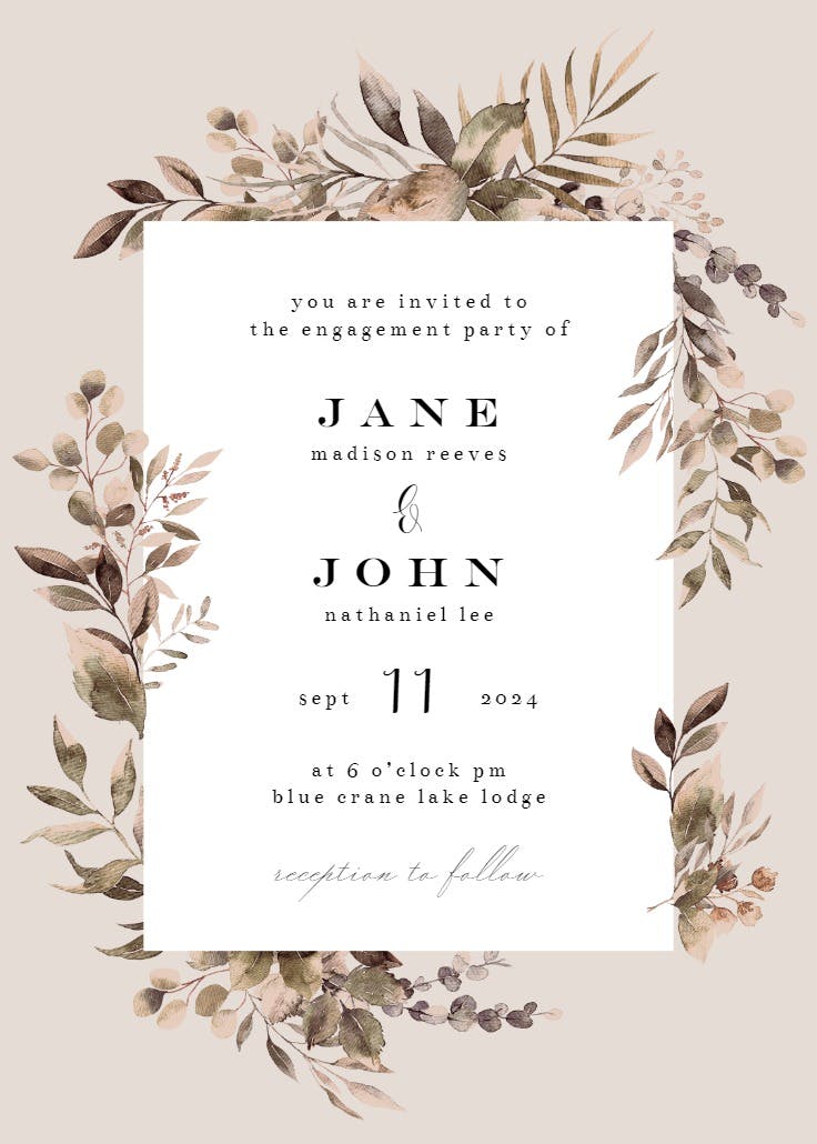 Greenery border - engagement party invitation